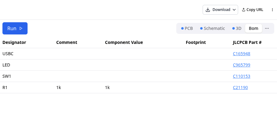 Automatic part selection and bill of materials in tscircuit